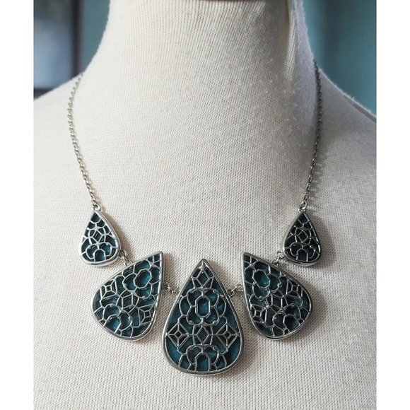 Teal Colored Reversible Teardrop Statement Necklace - Picture 1 of 3